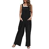 Damen-Overalls, lässiger, lockerer, ärmelloser Latz-Overall mit weitem Bein und Taschen Strandkleid