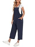 Versear Damen Sommer Lose Lang Baggy Latzhose Knöpfen Verstellbare Träger Overall Casual Oversize Baumwolle Jumpsuit Romper mit Taschen