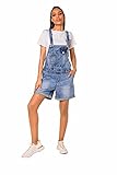 Nina Carter S511 Damen kurze Latzhose Jeans Boyfriend Denim Overall Jumpsuit Used-Look Sommeroverall (S, Blau (S511))