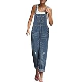 Latzhose Damen Arbeitshose Blaue Jeans Lange Hose Frauen Overall Jumpsuit Playsuit Jeans Vintage Loose Fit Hoseanzug Romper mit Tasche Used-Look (XXC-Blue, XXL)