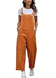 Latzhose Damen Jumpsuit Sommer Loose Fit Baggy Jumpsuit Ärmellos Overall Baumwolle Strampler Casual Lange Wide Leg Playsuit Hose mit Tasche Orange M