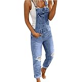 Sawmew Damen Boyfriend Stretch Latz Jeans Mom Design Latzhose Weite Denim Overall Pants mit Retro Träger (Color : Light Blue, Size : 5XL)