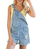 Roskiky Damen Jeans Jeanslatzhose Overalls Rompers Schnallenriemen Jeanshose Hellblau Größe L