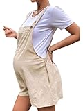 Yhong Kurze Umstands-Latzhose für Damen ärmelloser Strampler mit Vordertasche Umstands-Overall Umstandsmode Lätzchen Overalls Khaki L