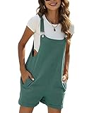 Vanchenl Damen Sommer Kurze Latzhose Lässig Verstellbare Träger Lätzchen Baumwolle Leinen Overalls mit Taschen Dunkelgrün XL