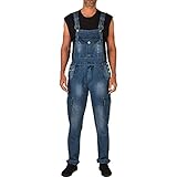UnoSheng Blaue Latzhose Herren Jeans Vintage - Jeanslatzhose Herren Lang Mehrere Taschen Cargo-Jeans 90Er Jeans Jumpsuit Regular Fit Latzanzug Street Distressed Denim Latzhose Strampler Overalls
