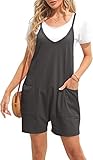 Ebifin Damen Latzhose Kurz Arbeitshose Sommer Lose Overall Jumpsuit Ärmelloser Latzhosen mit Große Taschen.Dunkelgrau.L