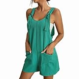 unilarinna Kurzer Jumpsuit Damen Elegant Playsuit Sommer Casual Overall V-Ausschnitt Elegant Einteiler Hose Lose Kurzarm Latzhose mit Taschen und Gürtel Romper Sexy Weich Sommerhose Kuschelig Shorts