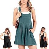 GANDUS Lässiger, Verstellbarer Träger-Strampler mit lockerer Latzhose, kurzer Latz-Overall aus Leinen mit Taschen, Kurze Latzhose für Damen, ärmellos (A,S)